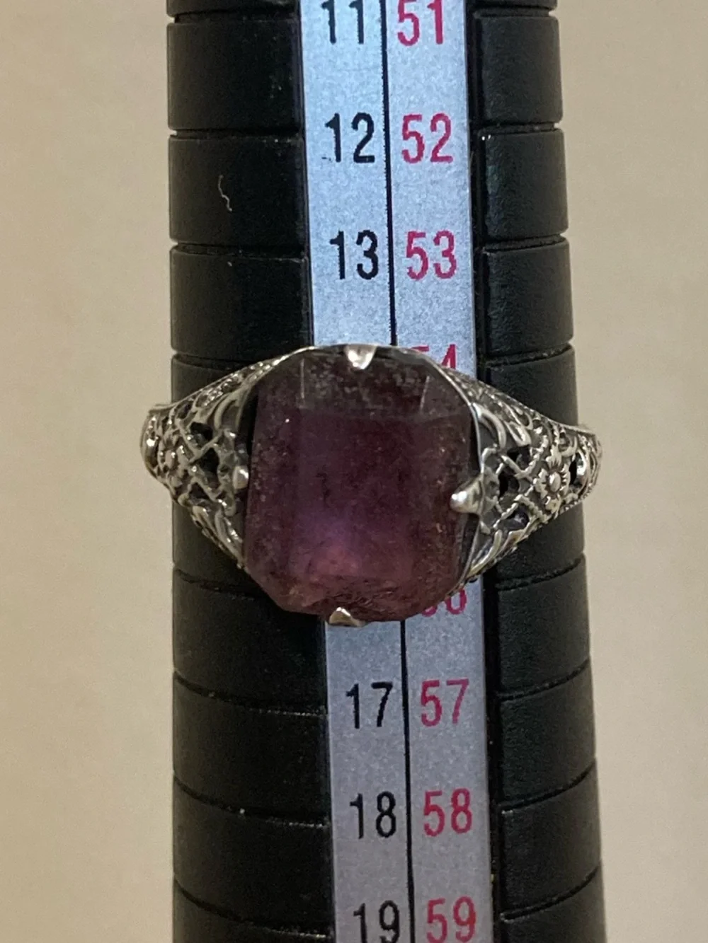 Sterling Silver Filigree Ring with Purple Stone - Size 7